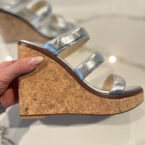 Jimmy Choo Metallic Silver Wedge Sandals
